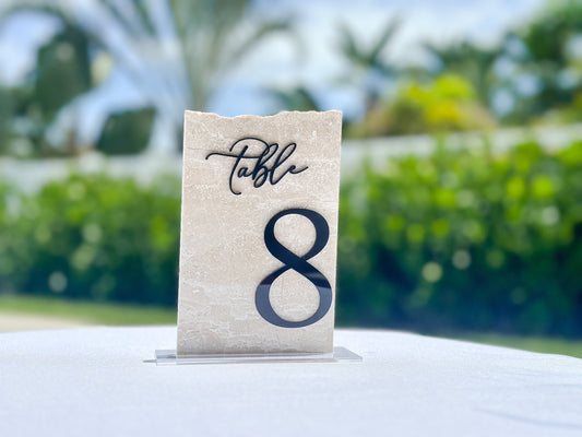 3D Marble Stone Table Numbers | Wedding Unique Signage | Custom Layered Decor | Table Numbers | Tablescape Decor | Travertine Looking