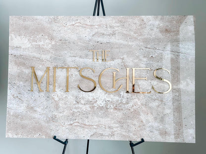 Faux Stone Wedding Welcome Sign | Minimalist Modern Signage | Travertine Wedding Signage Welcome Sign | Acrylic Wedding Sign