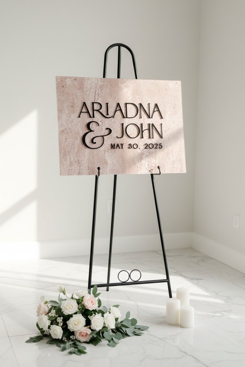 Modern Acrylic Wedding Welcome Sign: Faux Stone Texture
