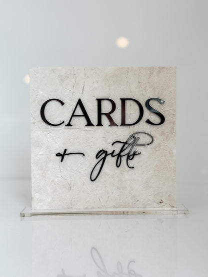 Marble 3D Cards and Gifts Table Sign | Wedding Sign | Modern Wedding Decor | Favor Sign | Party Tabletop Signs | Gold Mirror