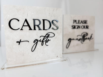 Marble 3D Cards and Gifts Table Sign | Wedding Sign | Modern Wedding Decor | Favor Sign | Party Tabletop Signs | Gold Mirror