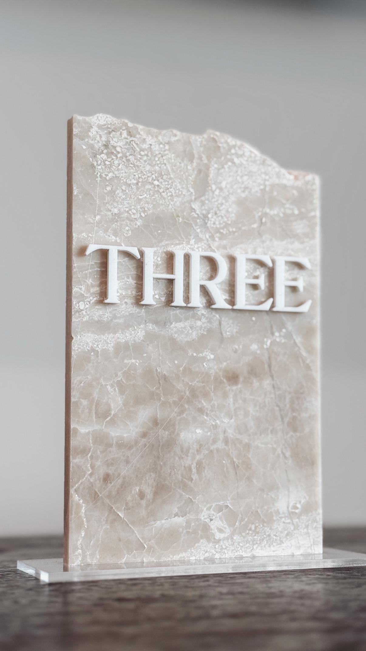 3D Marble Stone Table Numbers | Wedding Unique Signage | Custom Layered Decor | Table Numbers | Tablescape Decor | Travertine Looking