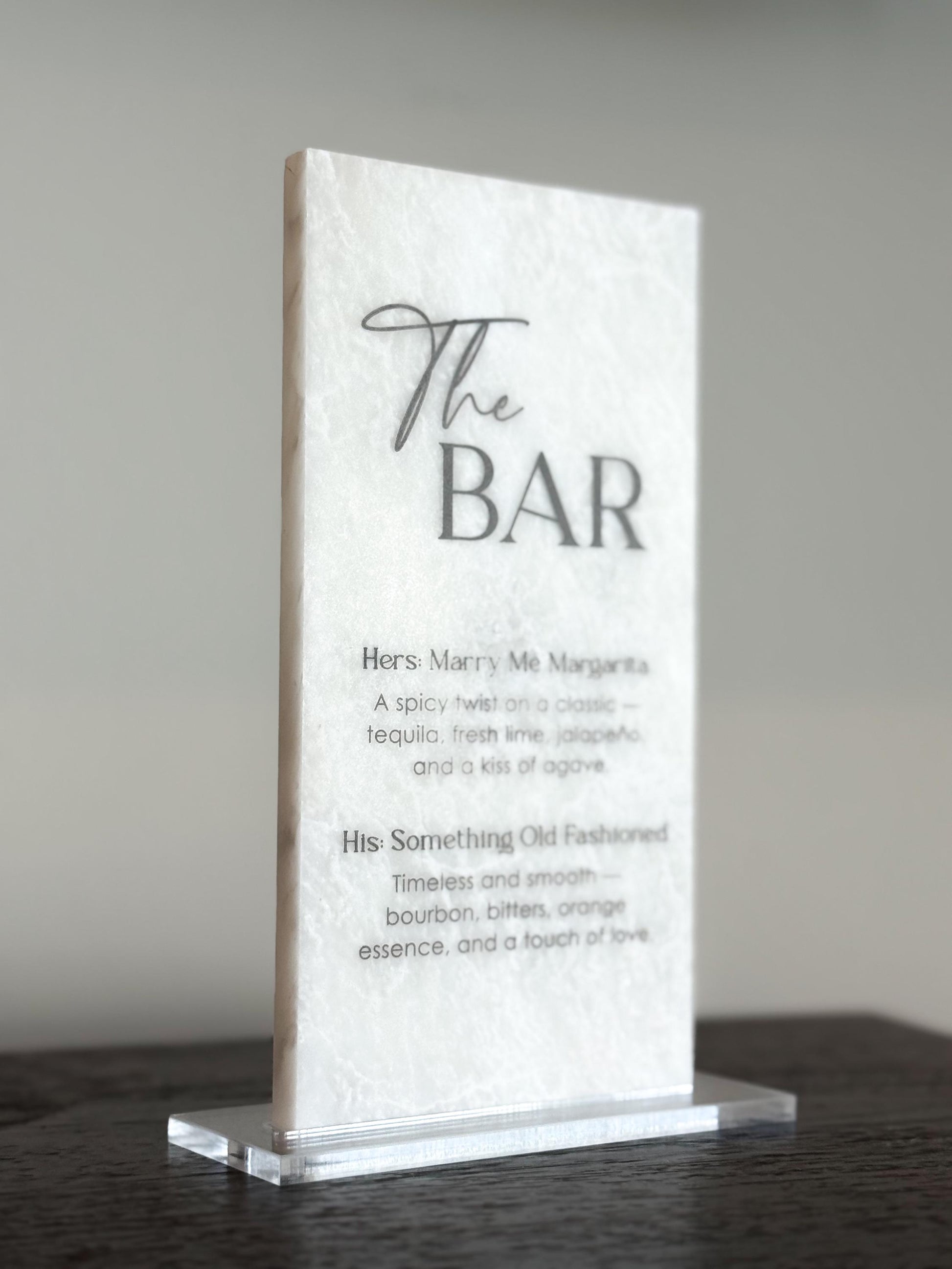 Marble Stone Bar Sign | Wedding Unique Signage | Menu sign, Drink Sign, Bar Sign | Signature Drinks