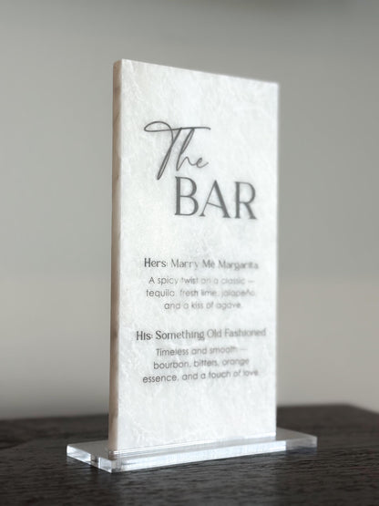 Marble Stone Bar Sign | Wedding Unique Signage | Menu sign, Drink Sign, Bar Sign | Signature Drinks