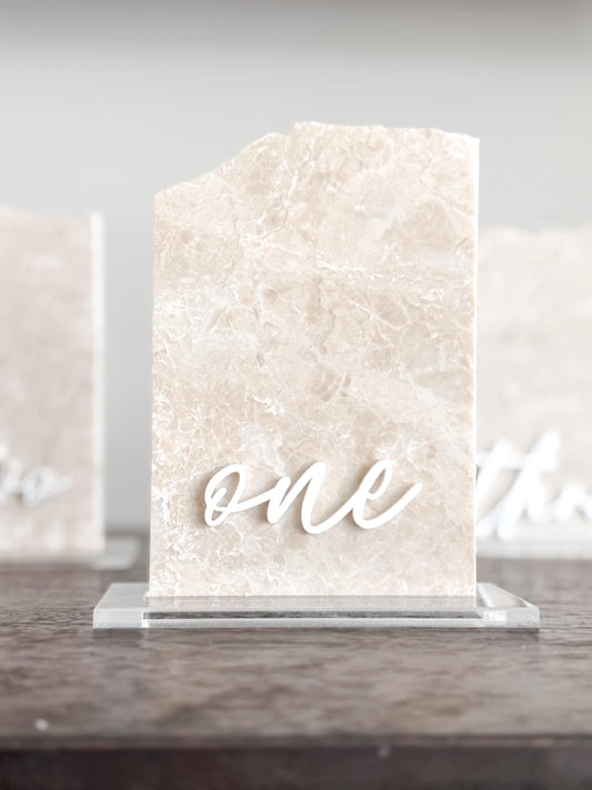 3D Marble Stone Table Numbers | Wedding Unique Signage | Custom Layered Decor | Table Numbers | Tablescape Decor | Travertine Looking