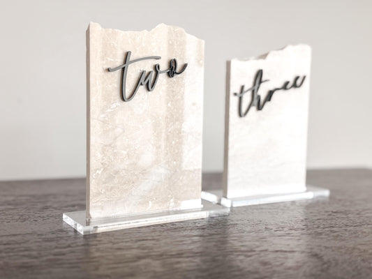 3D Marble Stone Table Numbers | Wedding Unique Signage | Custom Layered Decor | Table Numbers | Tablescape Decor | Travertine Looking