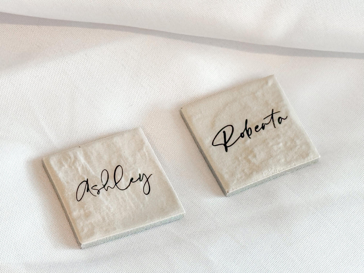 Porcelain Matte Stone Place Card Settings | Square Name Tags | Stone Place Names | Wedding Place Names | Wedding Place Card Settings