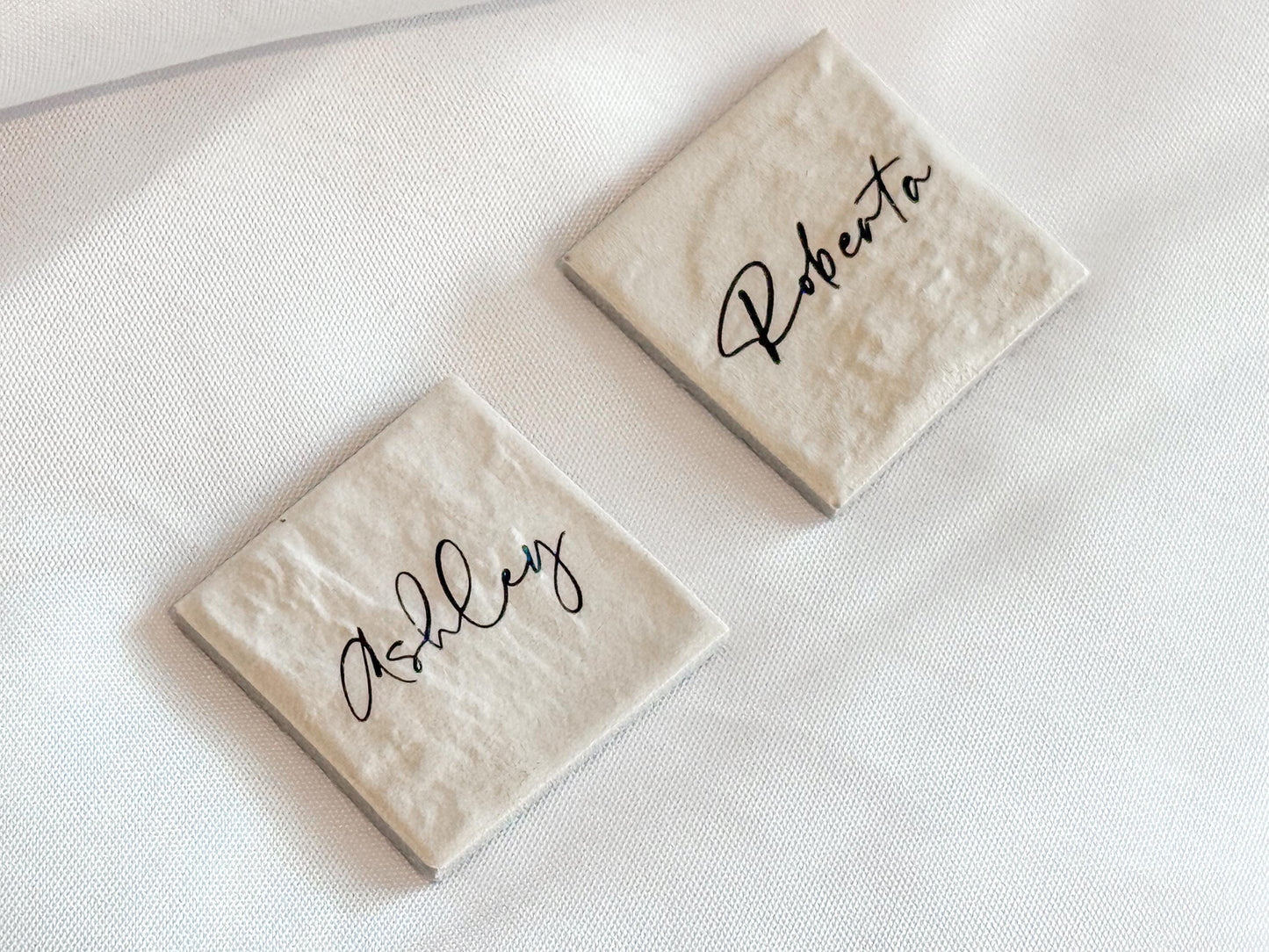 Porcelain Matte Stone Place Card Settings | Square Name Tags | Stone Place Names | Wedding Place Names | Wedding Place Card Settings