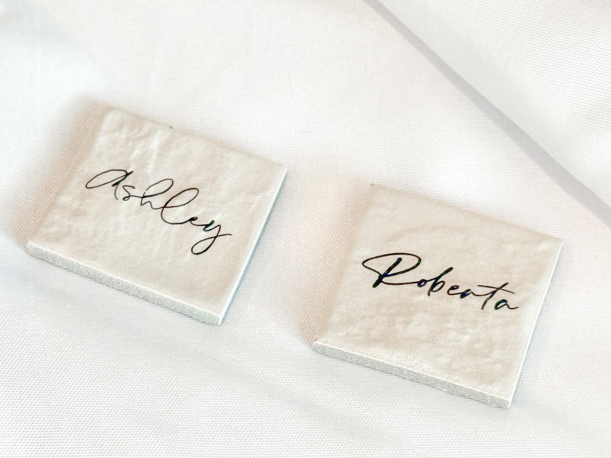 Porcelain Matte Stone Place Card Settings | Square Name Tags | Stone Place Names | Wedding Place Names | Wedding Place Card Settings