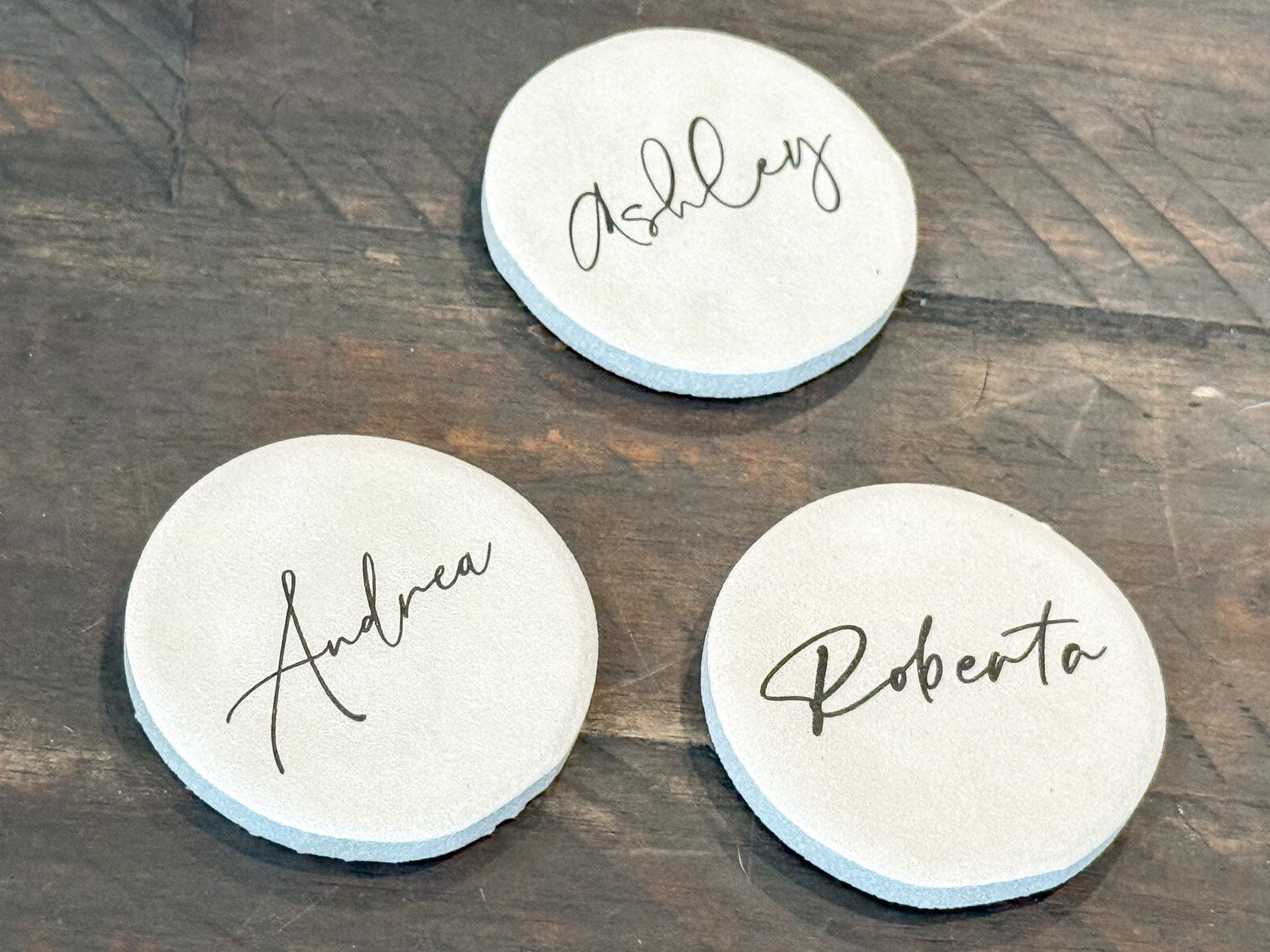 Porcelain Matte Stone Place Card Settings | Circle Name Tags | Stone Place Names | Wedding Place Names | Wedding Place Card Settings