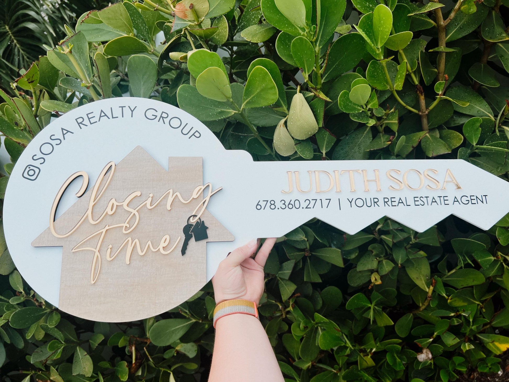Personalized Realtor Key with Hanging Keys | Closing Time Realty | House Sold Acrylic and Wood Sign | Closing Prop | Realtor Gift Sold Sign