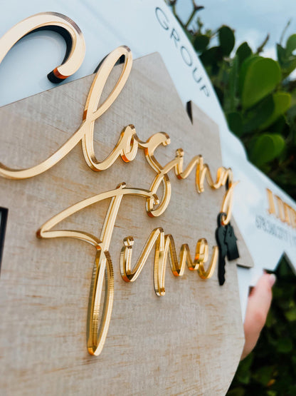 Personalized Realtor Key with Hanging Keys | Closing Time Realty | House Sold Acrylic and Wood Sign | Closing Prop | Realtor Gift Sold Sign