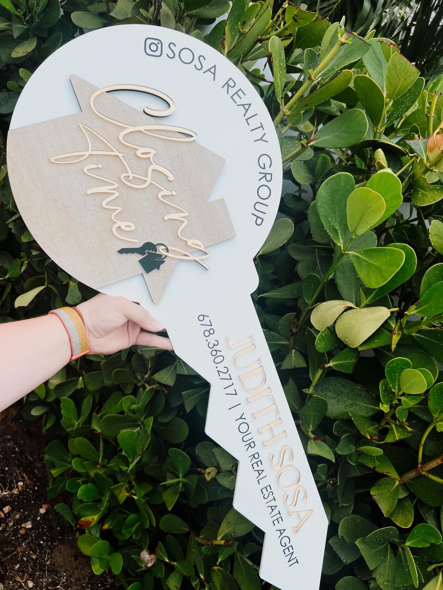 Personalized Realtor Key with Hanging Keys | Closing Time Realty | House Sold Acrylic and Wood Sign | Closing Prop | Realtor Gift Sold Sign