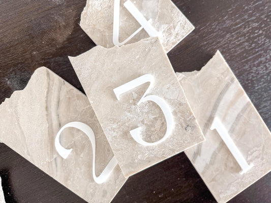 3D Marble Stone Table Numbers | Wedding Unique Signage | Custom Layered Decor | Table Numbers | Tablescape Decor | Travertine Looking