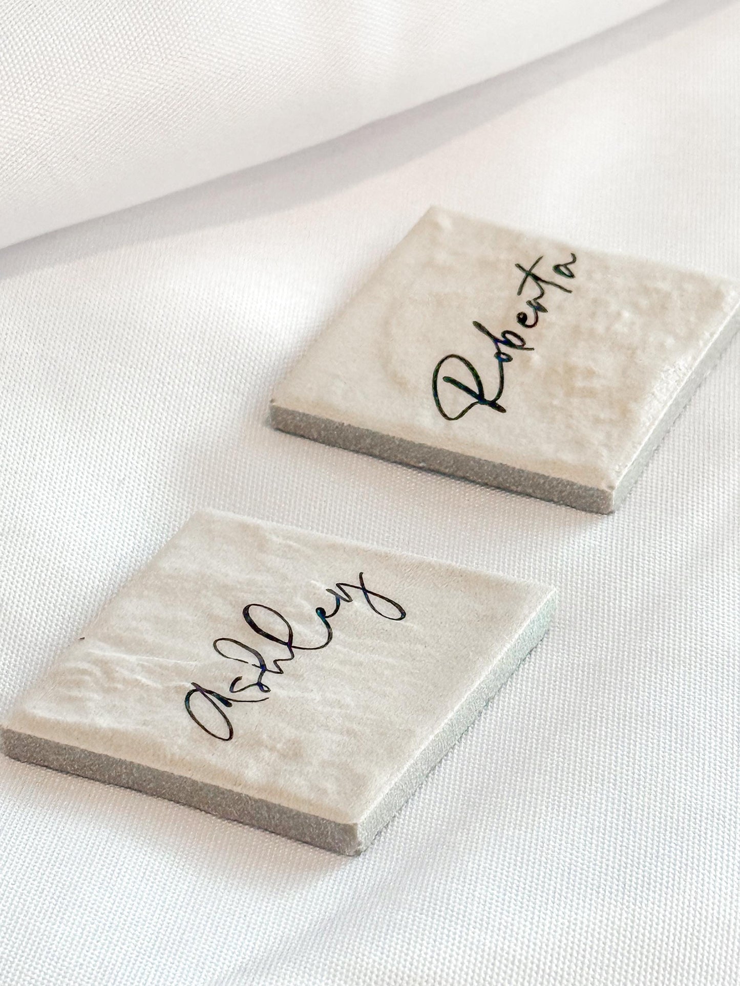 Porcelain Matte Stone Place Card Settings | Square Name Tags | Stone Place Names | Wedding Place Names | Wedding Place Card Settings