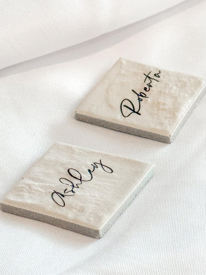 Porcelain Matte Stone Place Card Settings | Square Name Tags | Stone Place Names | Wedding Place Names | Wedding Place Card Settings