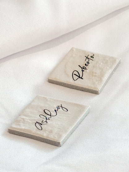 Porcelain Matte Stone Place Card Settings | Square Name Tags | Stone Place Names | Wedding Place Names | Wedding Place Card Settings