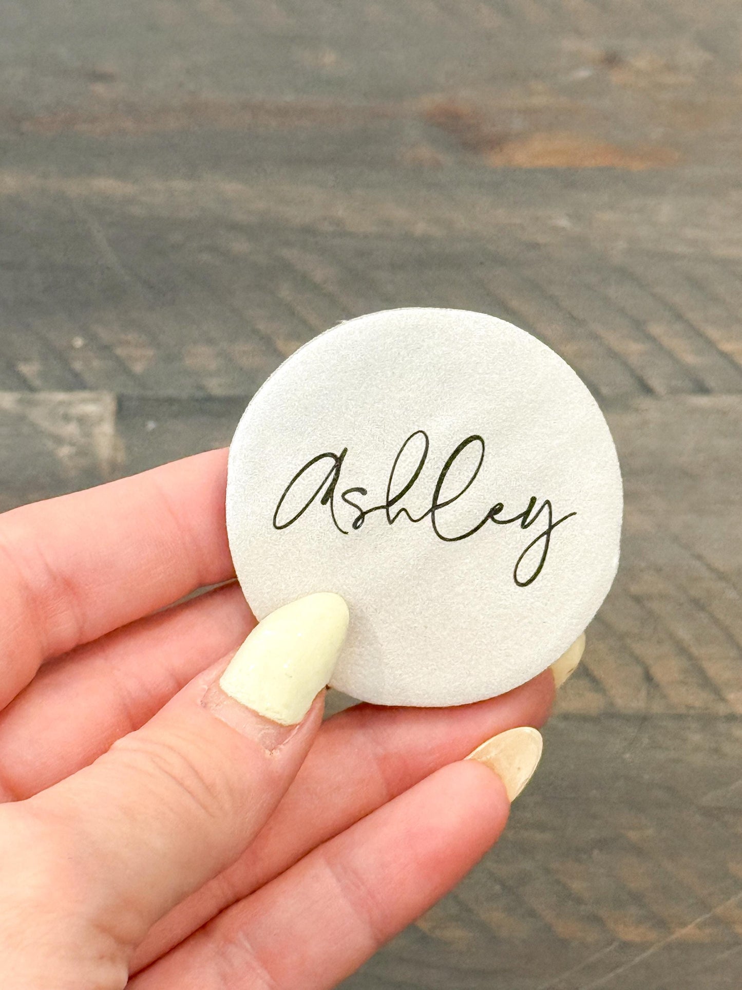 Porcelain Matte Stone Place Card Settings | Circle Name Tags | Stone Place Names | Wedding Place Names | Wedding Place Card Settings