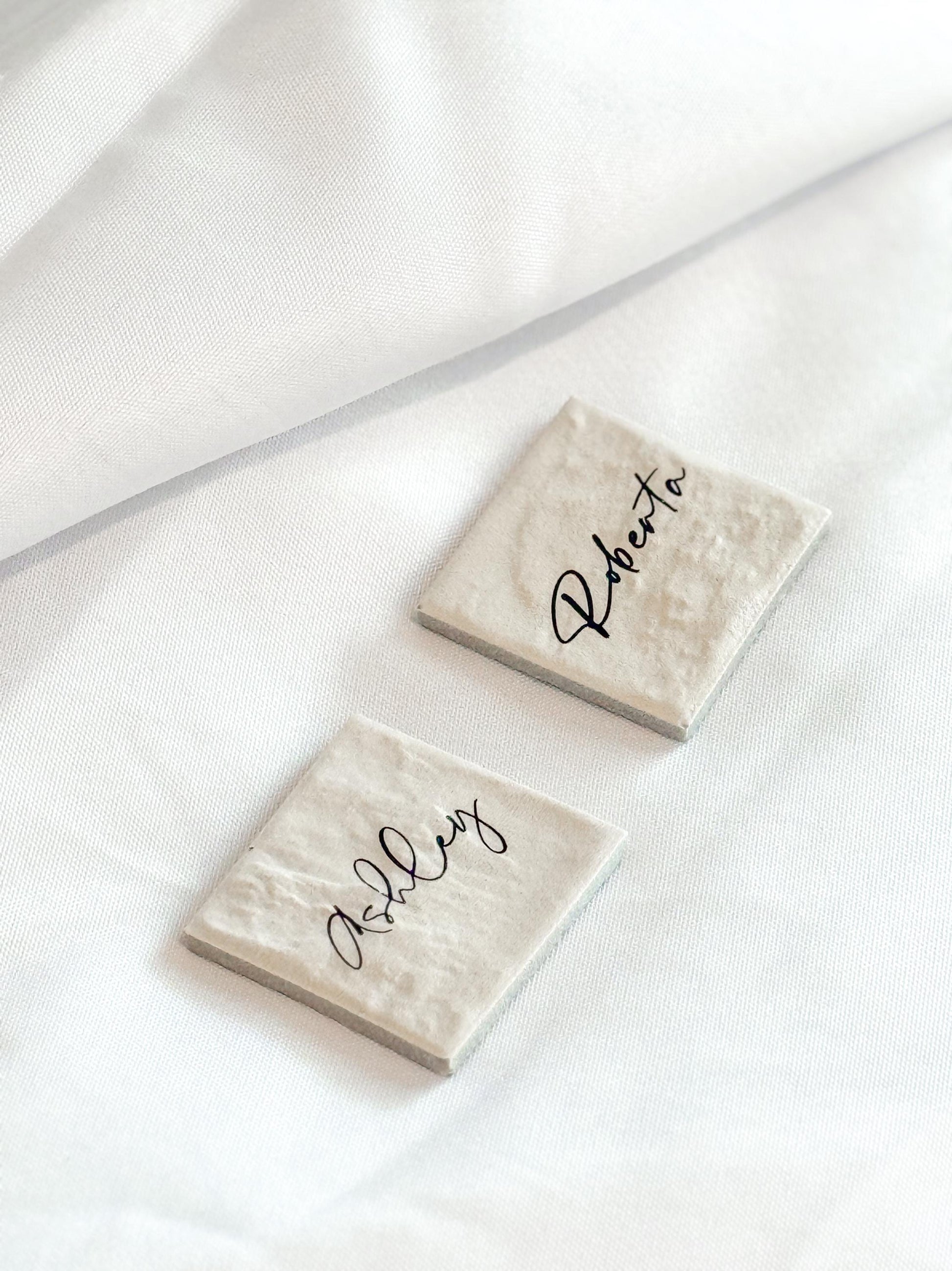 Porcelain Matte Stone Place Card Settings | Square Name Tags | Stone Place Names | Wedding Place Names | Wedding Place Card Settings