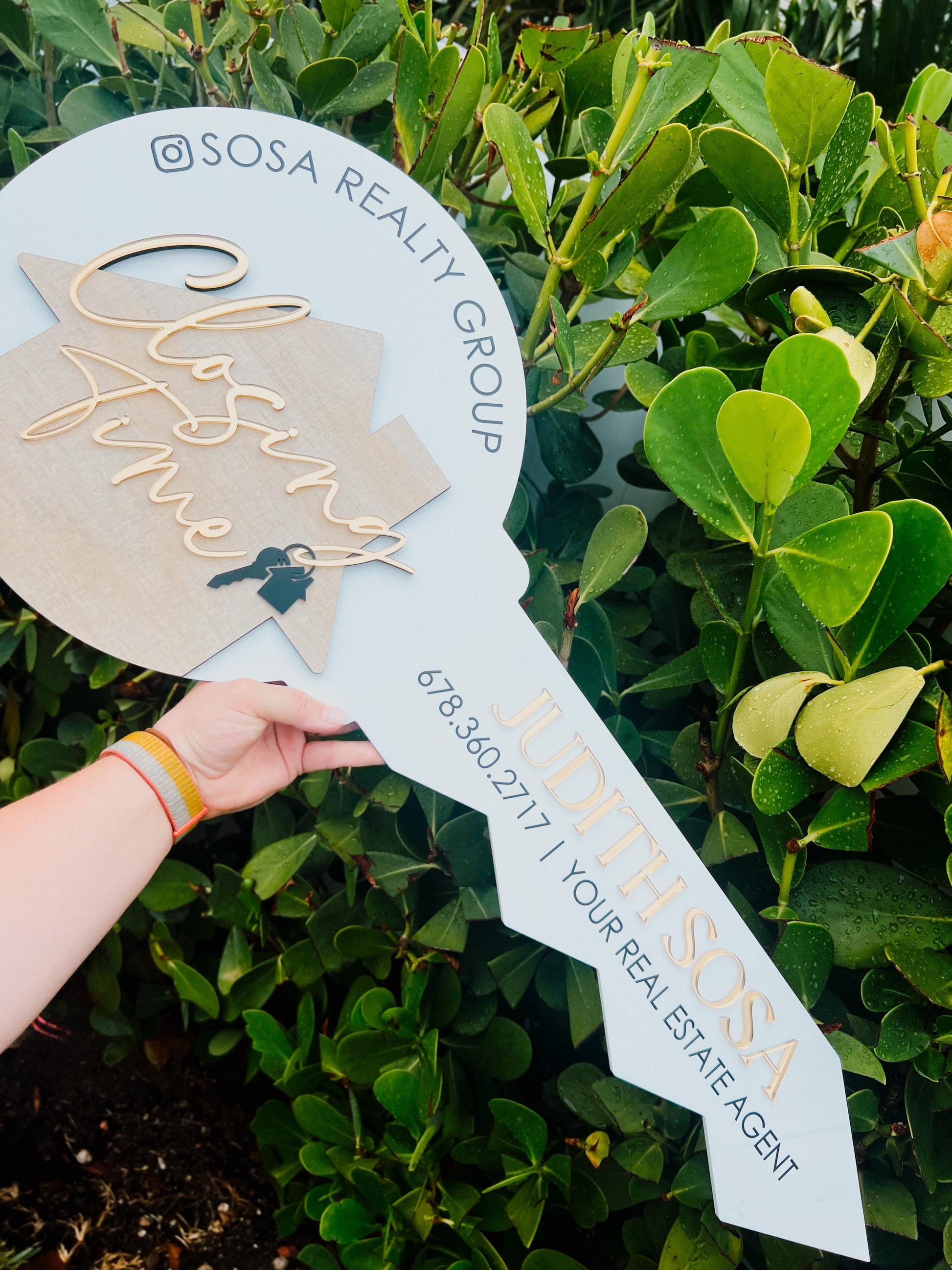 Personalized Realtor Key with Hanging Keys | Closing Time Realty | House Sold Acrylic and Wood Sign | Closing Prop | Realtor Gift Sold Sign