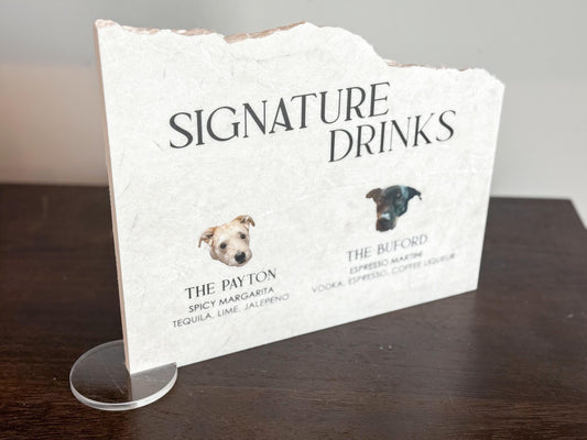 Marble Stone Bar Sign | Wedding Unique Signage | Menu sign | Drink Sign | Bar Sign | Signature Drinks | Dog Pet Portrait Sign