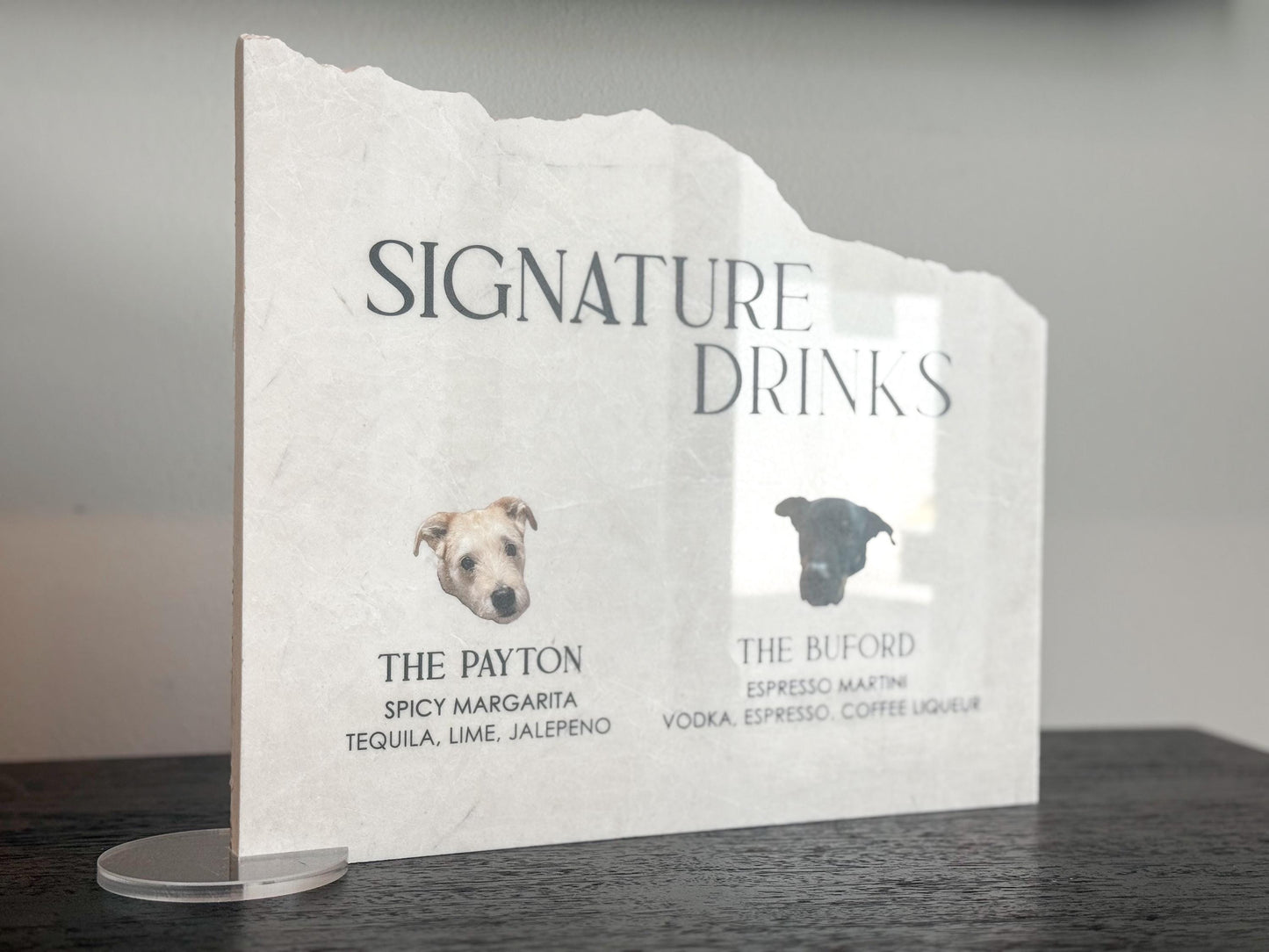 Marble Stone Bar Sign | Wedding Unique Signage | Menu sign | Drink Sign | Bar Sign | Signature Drinks | Dog Pet Portrait Sign