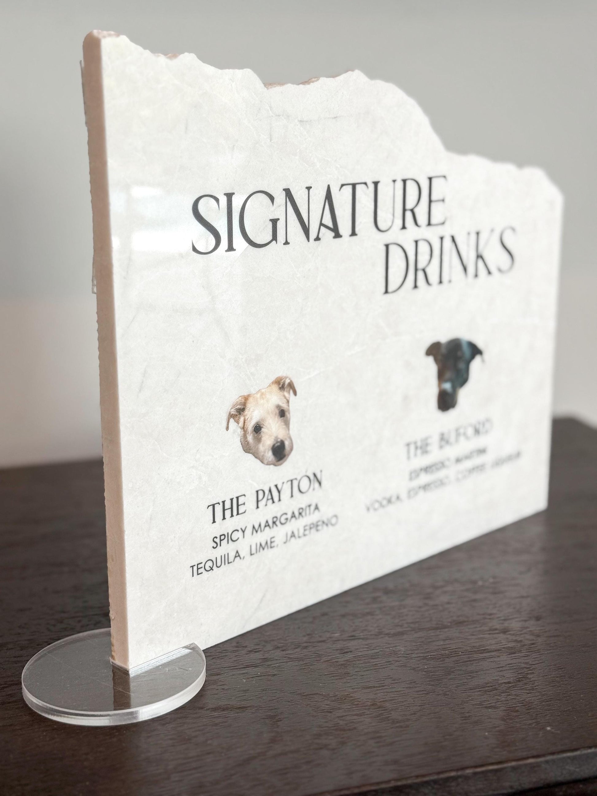 Marble Stone Bar Sign | Wedding Unique Signage | Menu sign | Drink Sign | Bar Sign | Signature Drinks | Dog Pet Portrait Sign