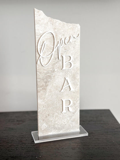 Marble Stone Open Bar Sign | Wedding Unique Signage | Menu sign, Drink Sign, Bar Sign | Signature Drinks