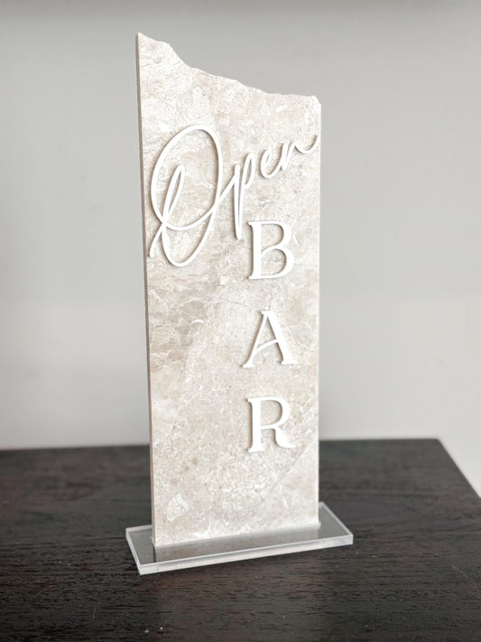 Marble Stone Open Bar Sign | Wedding Unique Signage | Menu sign, Drink Sign, Bar Sign | Signature Drinks