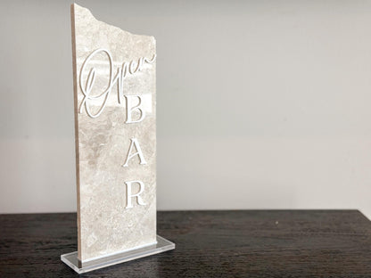 Marble Stone Open Bar Sign | Wedding Unique Signage | Menu sign, Drink Sign, Bar Sign | Signature Drinks