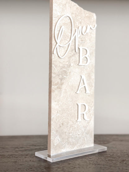 Marble Stone Open Bar Sign | Wedding Unique Signage | Menu sign, Drink Sign, Bar Sign | Signature Drinks
