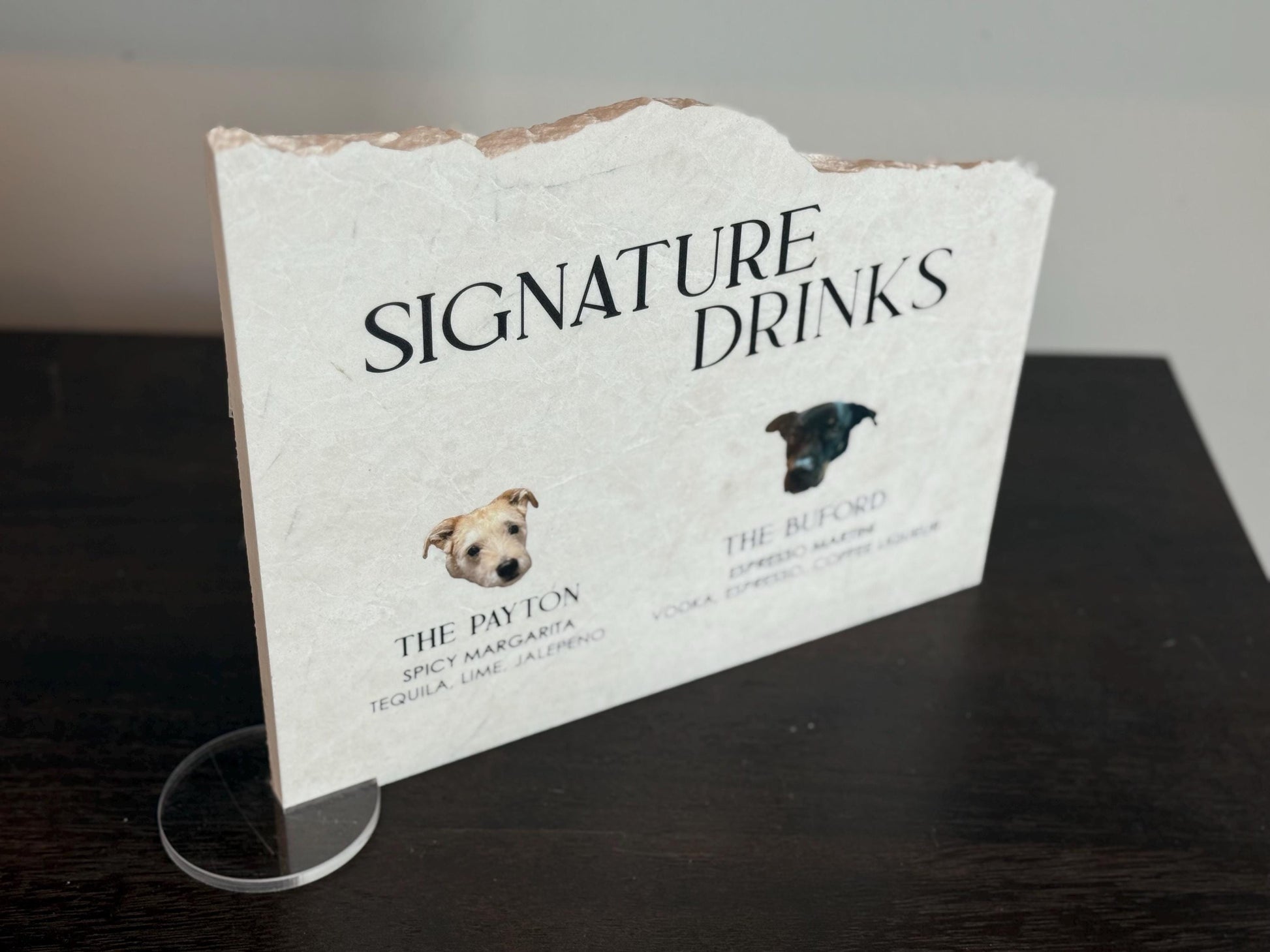 Marble Stone Bar Sign | Wedding Unique Signage | Menu sign | Drink Sign | Bar Sign | Signature Drinks | Dog Pet Portrait Sign