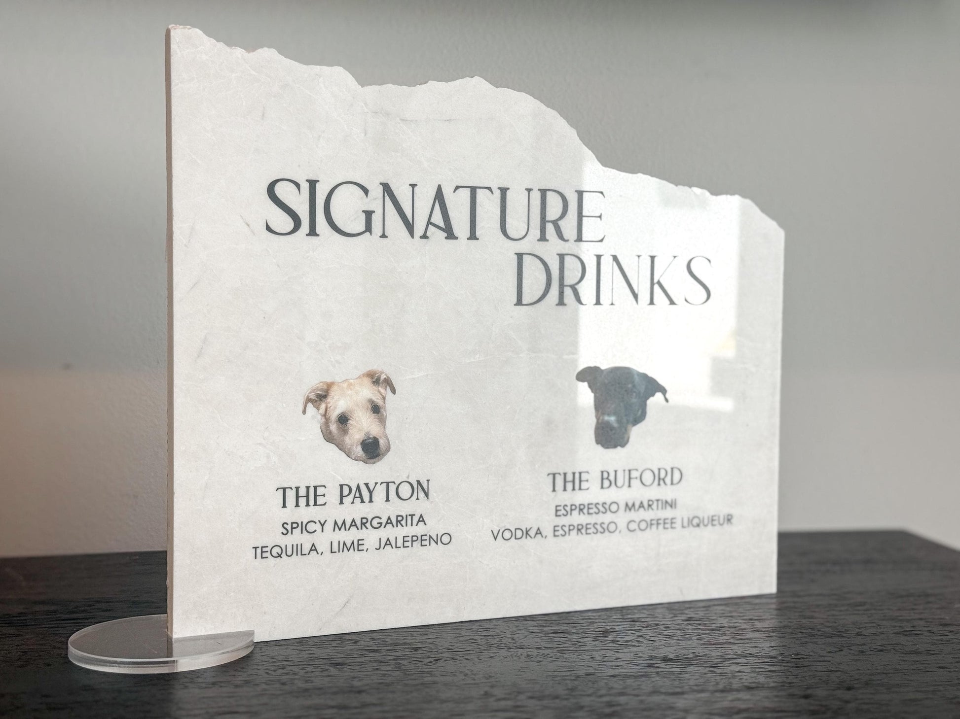 Marble Stone Bar Sign | Wedding Unique Signage | Menu sign | Drink Sign | Bar Sign | Signature Drinks | Dog Pet Portrait Sign