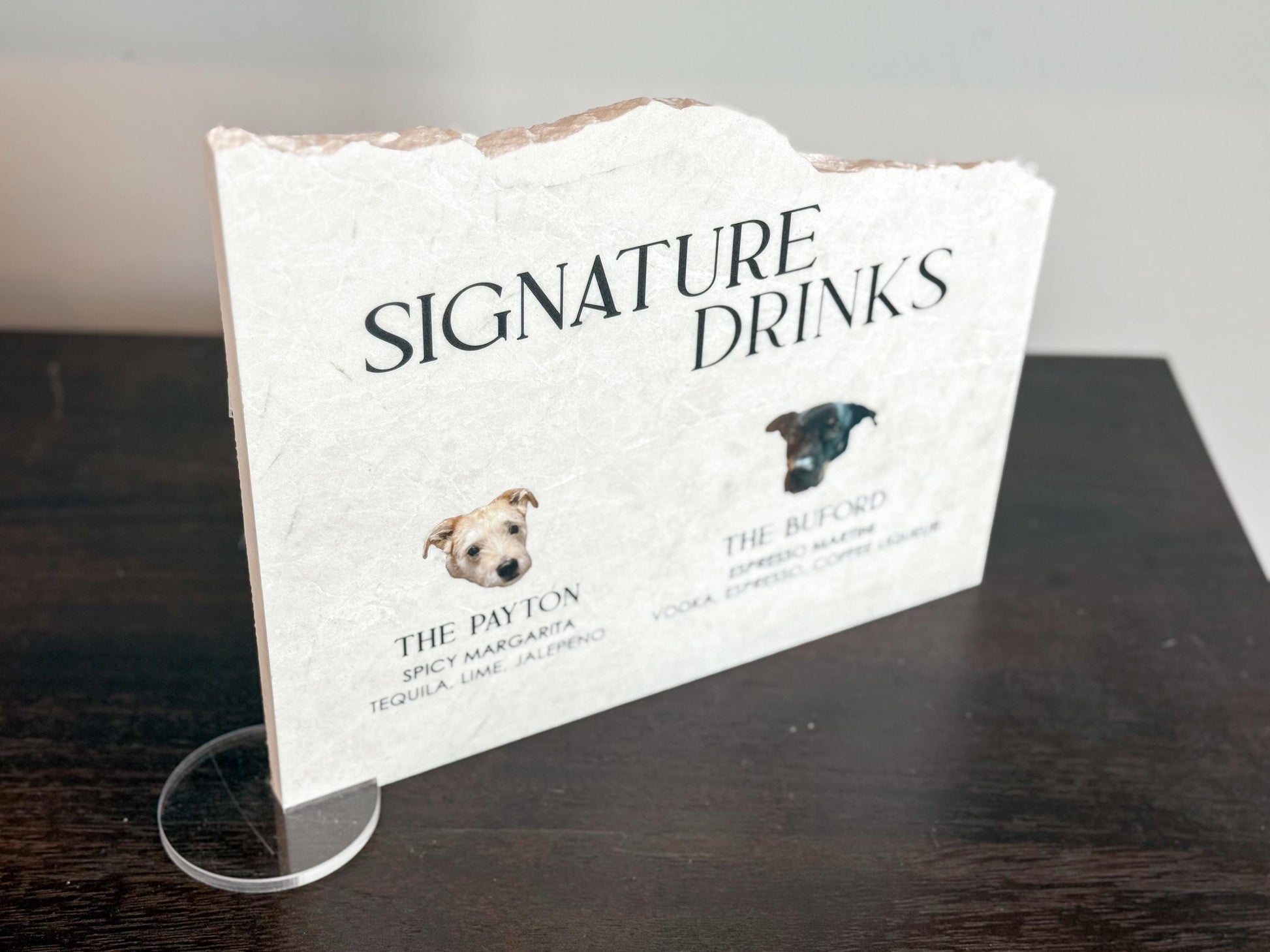 Marble Stone Bar Sign | Wedding Unique Signage | Menu sign | Drink Sign | Bar Sign | Signature Drinks | Dog Pet Portrait Sign