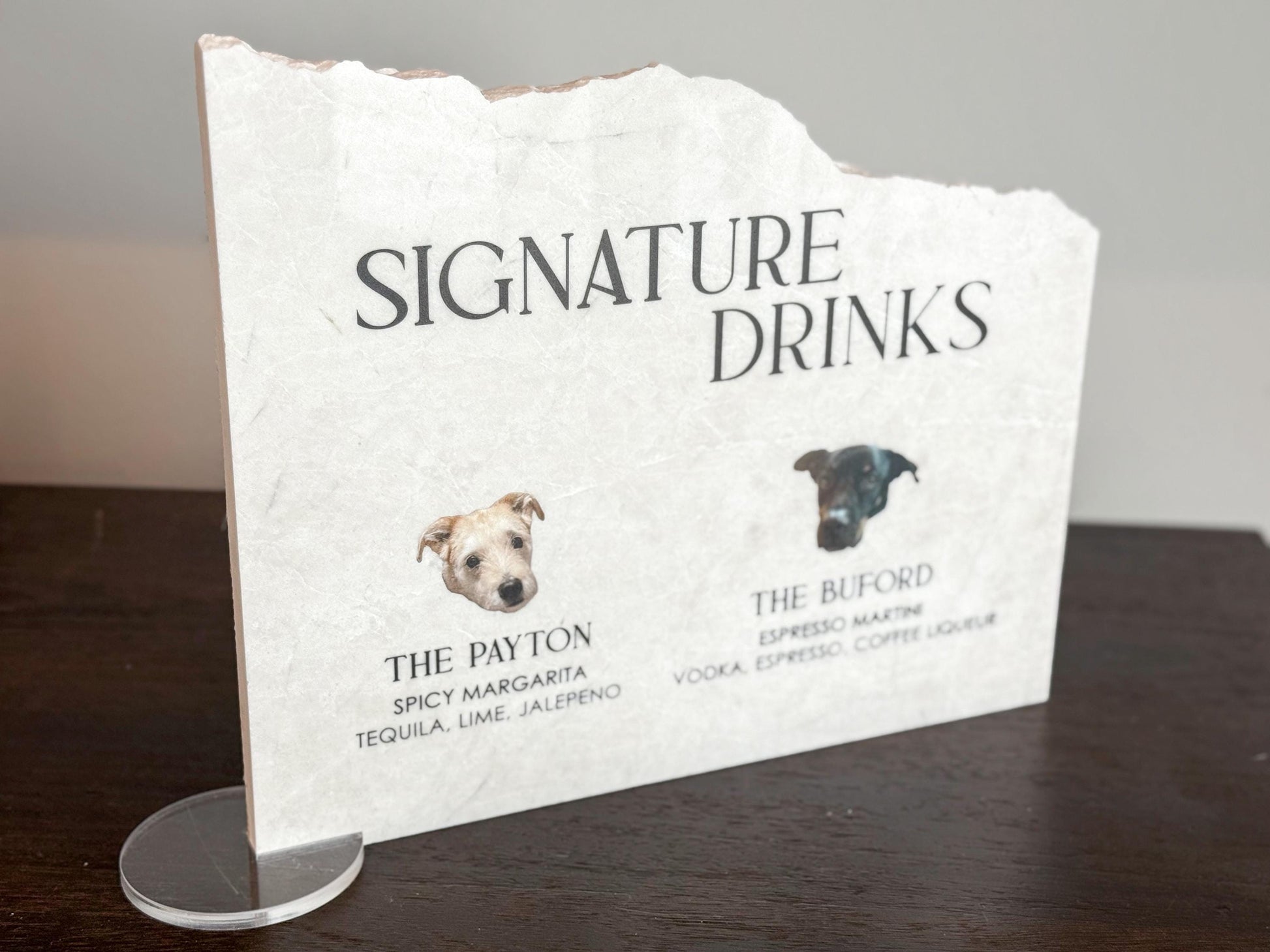 Marble Stone Bar Sign | Wedding Unique Signage | Menu sign | Drink Sign | Bar Sign | Signature Drinks | Dog Pet Portrait Sign