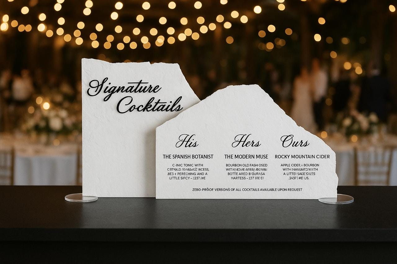 3D Marble Stone Bar Sign: Unique Wedding Drink Menu