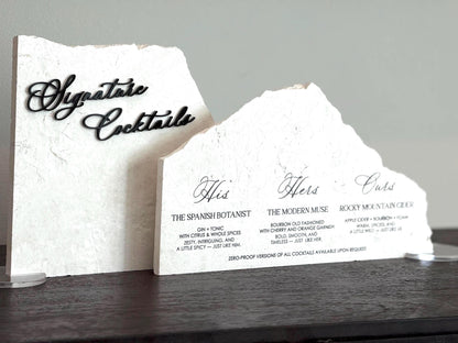 3D Marble Stone Bar Sign: Unique Wedding Drink Menu