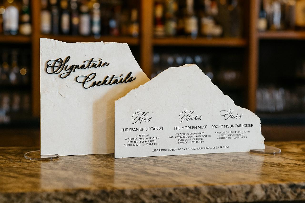 3D Marble Stone Bar Sign: Unique Wedding Drink Menu