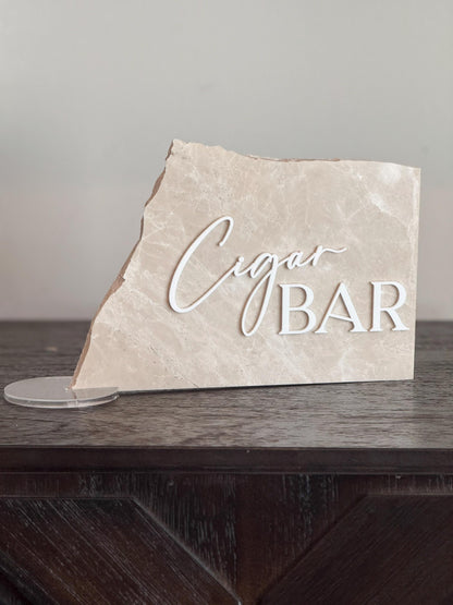 Marble Stone 3D Cigar Bar Sign | Wedding Sign | Modern Wedding Decor | Favor | Party Tabletop Signs | Gold Mirror | Cigar Bar Sign
