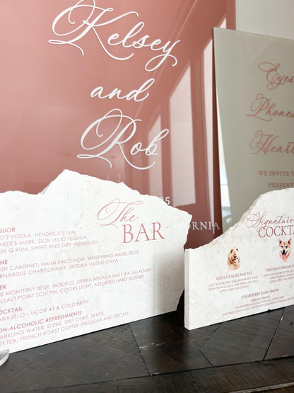 Marble Stone Bar Sign | Wedding Unique Signage | Menu sign | Drink Sign | Bar Sign | Signature Drinks
