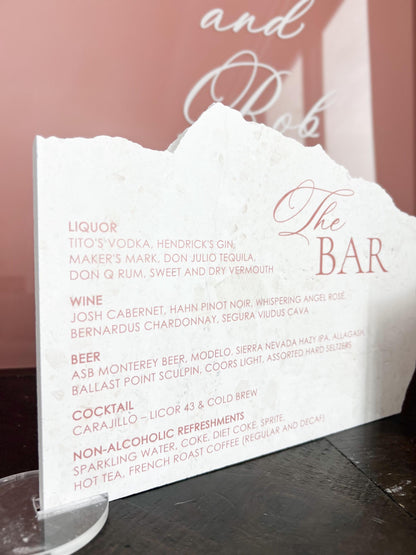 Marble Stone Bar Sign | Wedding Unique Signage | Menu sign | Drink Sign | Bar Sign | Signature Drinks