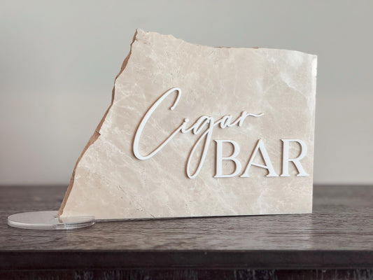 Marble Stone 3D Cigar Bar Sign | Wedding Sign | Modern Wedding Decor | Favor | Party Tabletop Signs | Gold Mirror | Cigar Bar Sign