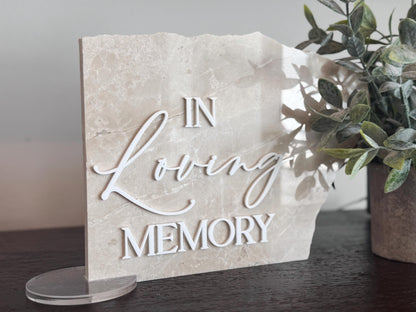Marble 3D In Loving Memory Table Sign | Modern Wedding Decor | Favor Sign | Party Tabletop Signs | Gold Mirror | Memorial Sign
