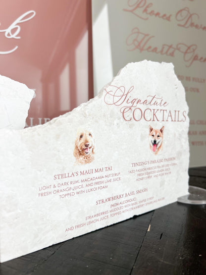 Marble Stone Bar Sign | Wedding Unique Signage | Menu sign | Drink Sign | Bar Sign | Signature Drinks | Dog Pet Portrait Sign