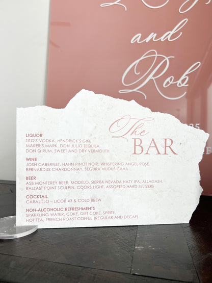 Marble Stone Bar Sign | Wedding Unique Signage | Menu sign | Drink Sign | Bar Sign | Signature Drinks