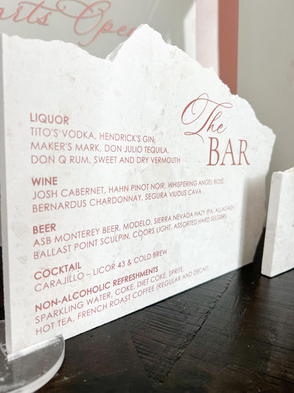 Marble Stone Bar Sign | Wedding Unique Signage | Menu sign | Drink Sign | Bar Sign | Signature Drinks