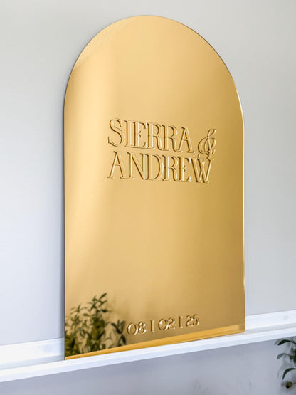 Elegant Gold Mirror Wedding Welcome Sign | Personalized Name and Date | Wedding Gift | Bridal Shower Gift| Modern Mirror Keepsake