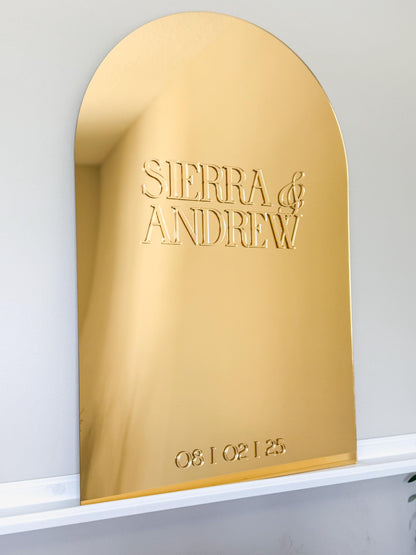 Elegant Gold Mirror Wedding Welcome Sign | Personalized Name and Date | Wedding Gift | Bridal Shower Gift| Modern Mirror Keepsake