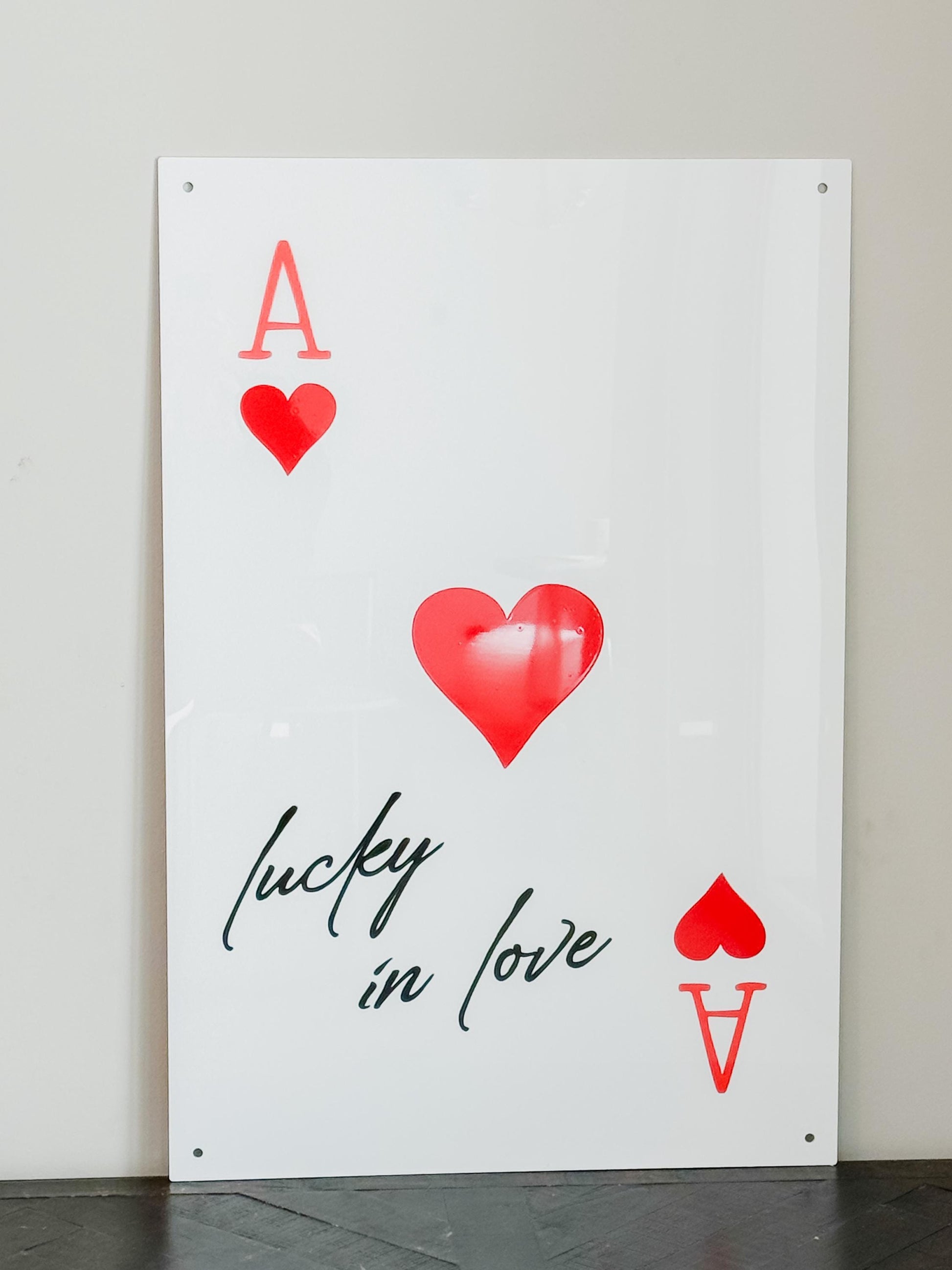 Luxury Acrylic “Lucky in Love” Sign – 35x24” Modern Ace of Hearts Wall Art | Premium Romantic Decor by Luxe Lines Designs