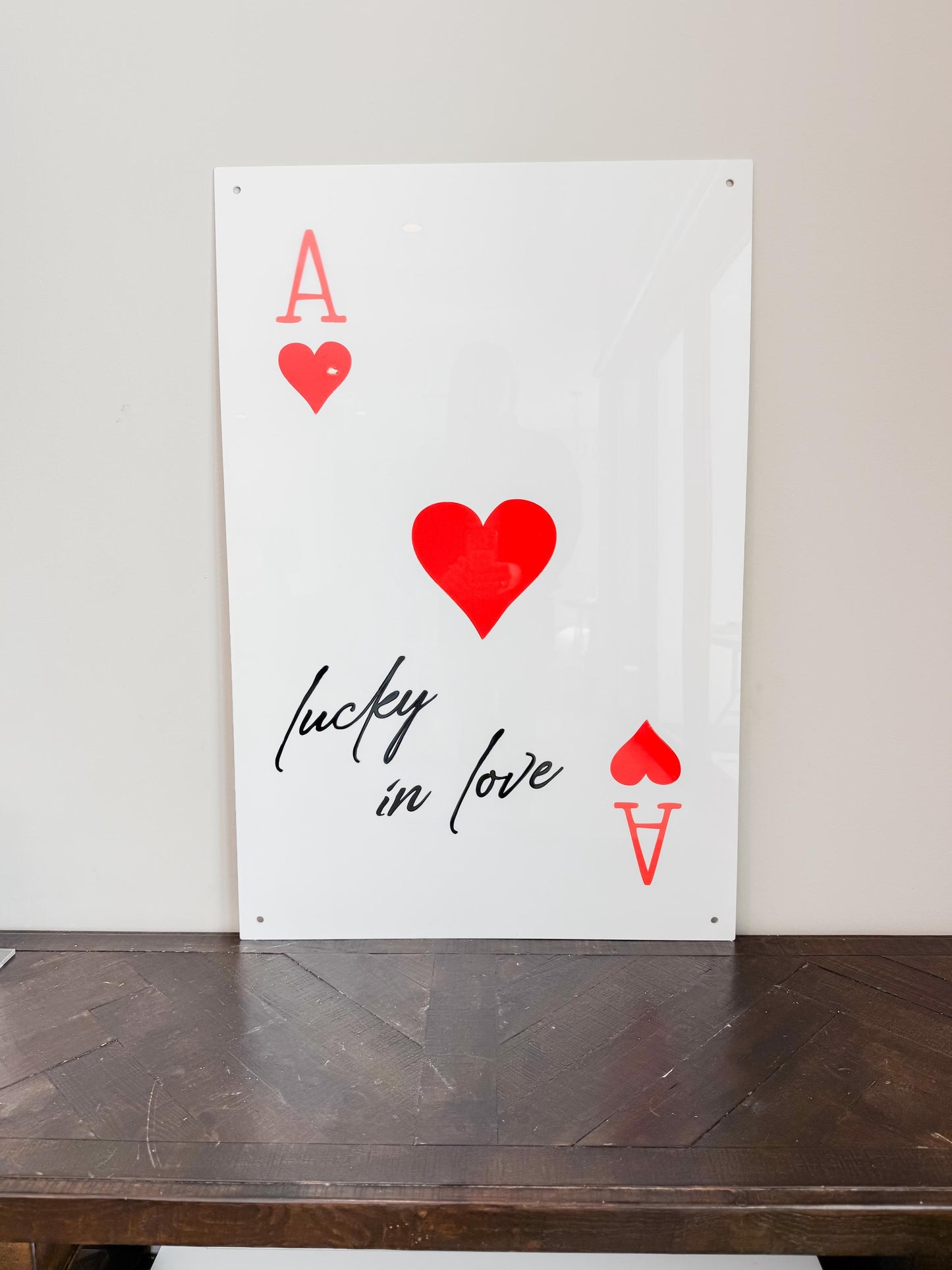 Luxury Acrylic “Lucky in Love” Sign – 35x24” Modern Ace of Hearts Wall Art | Premium Romantic Decor by Luxe Lines Designs
